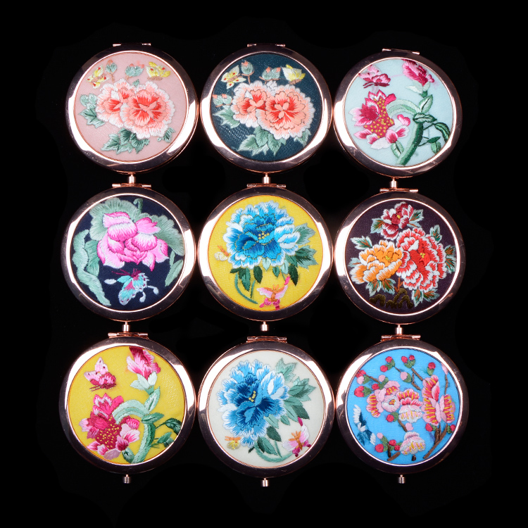 洪洞化妆随身镜精品出国送礼刺绣中国风古风摄影 手绣镜子